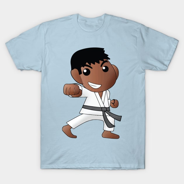 Karate Boy Punch Kawaii Male Cartoon Character T-Shirt by CoolFactorMerch